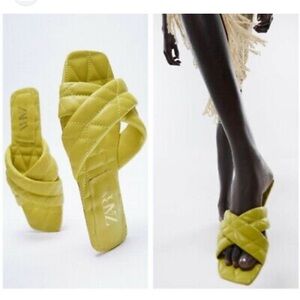 Zara Crisscross Quilted Square Toe Padded Sandals. Size 39. US-8